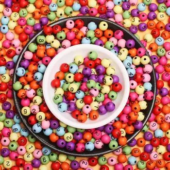 Beads Round Number Digital 20Pcs Acrylic Handmade Colorful 7.5mm for Jewelry Making Beaded Materials Pendant Accessories