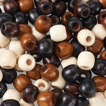 Beadthoven Approximately 200 Pieces 4 Colors Natural Wood Beads Barrel Shaped Wood Beads Dyed Plain Natural Wood Beads Large Hole Beads Accessory
