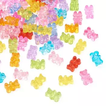 Beadthoven Approximately 200 Pieces Transparent Bear Acrylic Beads Bear Candy Color Cabochon Side Hole Cute Deco Material Accessory Parts for Jewelry