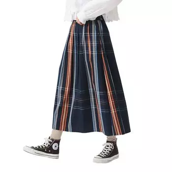 [Beams Boy] юбка для мальчика в крупную клетку женская темно-синяя БЕСПЛАТНО 13270113803