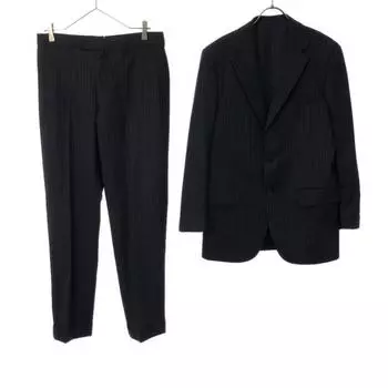 BEAMS F Made in Japan wool stripe suit Setup 95 Navy Double Finish Men s Used