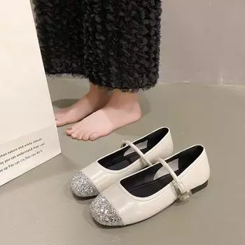 Bean Shoes Retro Soft Mary Jane Women s Shoes Spring Temperament Small Fragrant Flat Bottom One Word with Single 35 серебряный