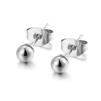 Beanie Ear Studs 18K Yellow Silver Rose Gold Quality Earrings Suitable for Ear-Caring Fashion Style Beans (Silver 4mm)