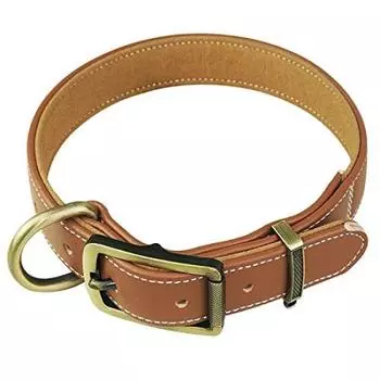 beanspet Dog Basic Dog Dog Dog Dog Prevents Hair from Getting Pinched Collar, Collar, Leather, Stylish, Cute, Collar, Neck, Supplies, (Brown, L) коричневый