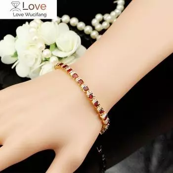 Beaqueen Изысканный золотой цвет ювелирных изделий квадратный Cz кристалл и кубический циркон камень оправа индийский красный браслет для женщин серебро белый