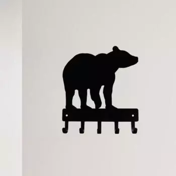 Вешалка для ключей Bear #01 - 6 дюймов в ширину Металлическая настенная вешалка для ключей Bear, шесть дюймов, одна чёрный