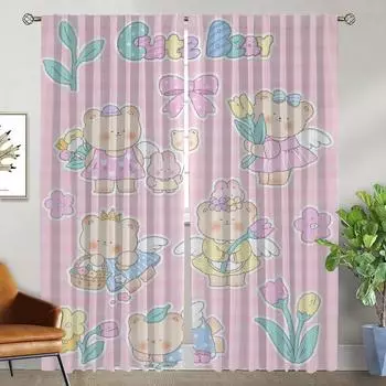 Bear Anti-mosquito Curtains for Camera Window Curtain for Room 2 Panel Home Interior Curtains Partition Halloween Decoration W50xH70cmx2pcs-CL