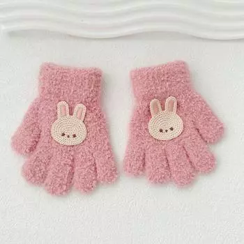 Bear Baby Fluffy Gloves Rabbit Knitted Mittens Cute Cartoon Pattern Gloves Outdoor