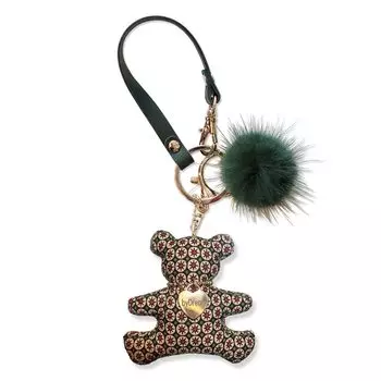 Bear Bear Bag Plush Bear Keychain with Fabric and Genuine Leather Real Mink Leather with Stylish and Cute Bag Animal Christmas Gift [byDream] зелёный