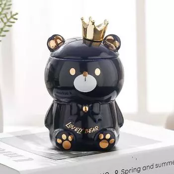 Bear Cartoon Ceramic Mug Spoon with Cover Students Drink Water Cups Lovely Creative Breakfast Oatmeal Cup Milk Cup 450ml темно-коричневого