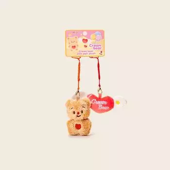 Bear Cream Love Heart Wing Plush Keychain Embroidery Design For Couples Gift Heart