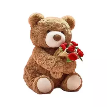 Bear Cute Teddy Plush Doll With Embracing Rose Decorations For Holiday Gift