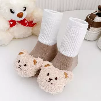 Bear Doll Baby Long Socks Anti Slip Infant Loose Mouth Stockings Winter Warm Children Floor Socks Cartoon Newborn Plush Footwear fit 0-1 Year