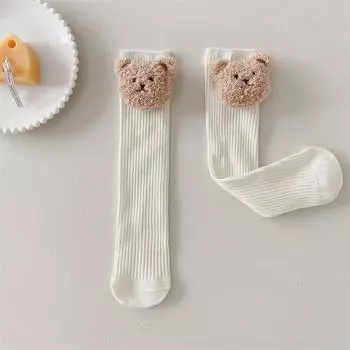 Bear Doll Children Long Tube Socks Winter Autumn Warm Kids Knee High Sock Cotton Girl Sokken Soild Color Stockings 2-8Y fit 2-8 Years