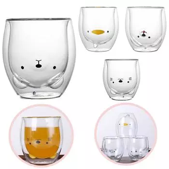 Bear Double-layer Coffee Mug Creative Cute Double Lovely Carton Animal Milk Cup Lady Cute Cat Duck Dog for Gift Christmas Gift 250ml