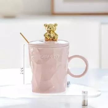 Bear Girl Mug Light Luxury Ceramic Cup with Lid Spoon High Looking Couple Coffee Cup Student Water Cup 300ml