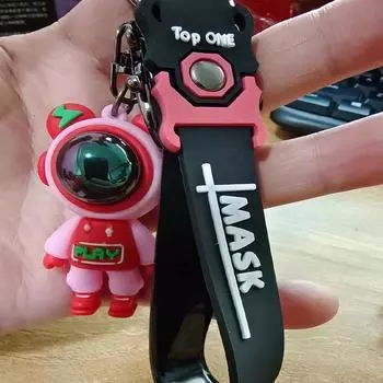 Bear Key Lightning Chain Ring Astronaut Figure Doll Bag Pendant Car Keyholder Pink