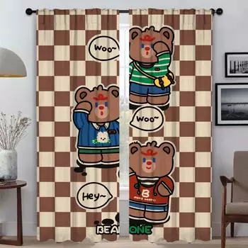 Bear Kitchen Curtains for Living Room Curtain Tulle for Bedroom Shades Home Interior Curtains 2 Pieces Halloween Decoration W50xH70cmx2pcs-CL