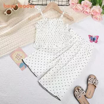 Детская одежда Bear Leader для девочек, модный летний комплект из двух предметов: плиссированный жилет на подтяжках и широкие брюки AZ3817 3T