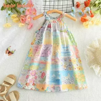Bear Leader для девочек без рукавов, детская модная летняя одежда с круглым вырезом, милая разноцветная одежда с цветочным узором для девочек AM3800 2T