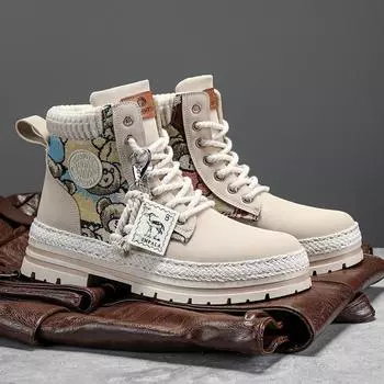 Bear Men s Boots Autumn Winter 2024 New High Top Martin Boots Men s Motorcycle Cargo Tide Boots Men s Suede Boots 39