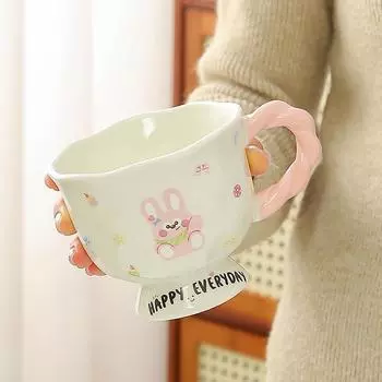 Bear Mug High Looking Ceramic Cup Office Couple Water Cup Sends Girls Birthday Gift 380ml