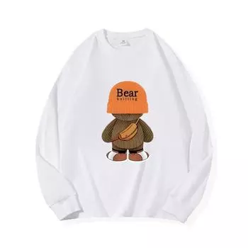 BEAR Осенняя одежда с длинными рукавами из чистого хлопка, новые мужские и женские топы на весну, внутренний слой, базовая рубашка, футболка с круглым вырезом и длинными рукавами на завязках M коричневый