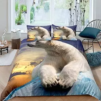 Bear Pattern Bedding Set Polar Bear Duvet Cover for Child Adult,White Bear Snow Mountain Sunset Soft Microfiber Comforter Cover EU Single(135x200cm)