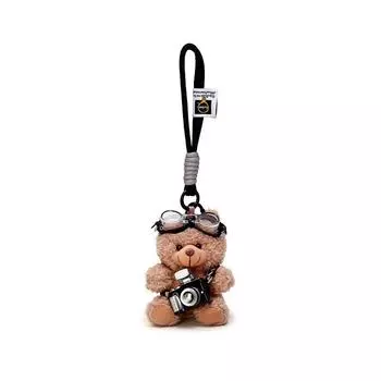 Bear Pilot Plush Keychain Doll Pendant With Flashing Camera For Kids Collectors Brown