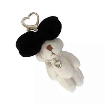 Bear Plush Keyring with Colorful Bowknot Animal Pendant Cellphone Charm Ornament Elegant Key Ring for Women and Kids 1