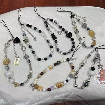 Браслет-цепочка с бисером в виде медведя-щенка для мобильного телефона, ремешок для телефона с защитой от потери, брелок с бусинами и подвеской для Xiaomi, iPhone