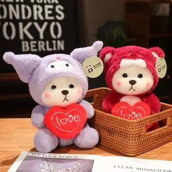 Медведь превращается в панду, плюшевые игрушки, милые мультяшные животные, мягкие куклы, праздничный подарок, домашний декор, диван, плюшевые подушки 28cm фиолетовый