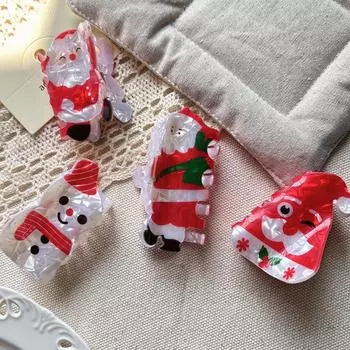 Bearded Santa Claus Red Cap Claw Clip Acrylic Snowman Hairpin Fashion Christmas Hair Claw Xmas Snowman