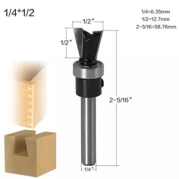 Bearing Imitation Dovetail Cutter Groove Milling Cutter Woodworking Milling Cutter Trimming Machine Cutter Head Engraving Machine Gong Cutter Mouth Bearing dovetail knife 1/4 * 1/2 black