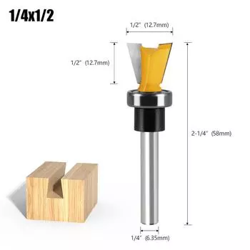 Bearing Imitation Dovetail Knife Slotting Trimming Machine Head Mouth Unk Knife 1/4 Handle Tenon Knife Engraving Machine Woodworking Cutter Bearing Dovetail Knife 1/4 * 1/2