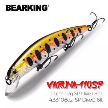 Bearking 11 см, 17 г, погружение 1,5 м, сверхвесовая система, дальний заброс SP Minnow, хорошая модель, рыболовные приманки, качественные воблеры с жесткой приманкой