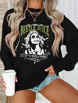 Beatles Show Graphic Sweatshirt - Women s Polyester Embroidered Letter Print Casual Round Neck Pullover, Suitable for Spring and Autumn S