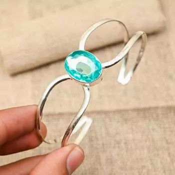 Beauteous Blue Topaz Gemstone Handmade 925 Solid Sterling Silver Jewelry Adjustable Bracelet For Her