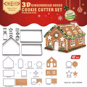 Beautiful 10 Pcs Set 3D Gingerbread House Biscuit Mould Christmas Cake Mold High Quality 430 Stainless Steel Dessert Pastry Mould Kitchen Baking Tools