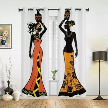 Красивая африканская женщина с вазами, оконные шторы для гостиной, спальни, декор, занавески для кухни, занавески для окон 135W x 60H(cm) x1