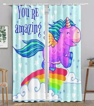 Beautiful and Luxurious Unicorn Curtains for Children, Beautiful Curtains for Living Room, Bedroom, Dining Room, Girl, Kids, Des 2x50W130H(CM)40x51in&Hook