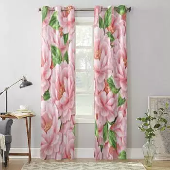 Beautiful Background With Pink Flowers Window Curtains For Living Room Kitchen Modern Curtains Home Decor Blinds Drapes 135W x 60H(cm) x1