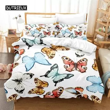 Beautiful Butterfly Bedding Set Duvet Cover Set 3d Bedding Digital Printing Bed Linen Queen Size Bedding Set Fashion Design EU single(135x200cm)