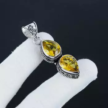 Красивый кулон из цитрина в серебре 925 пробы - Ручная работа, дизайн груша , украшение для повседневной носки, подарок на годовщину 2.35 жёлтый