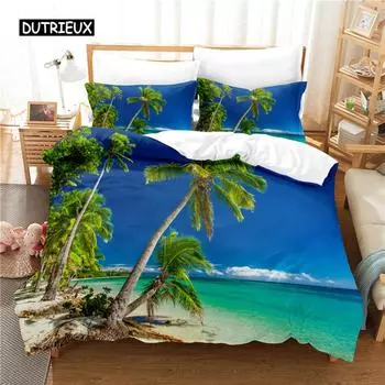 Beautiful Coconut Tree Bedding Set Duvet Cover Set 3d Bedding Digital Printing Bed Linen Queen Size Bedding Set Fashion Design EU single(135x200cm)