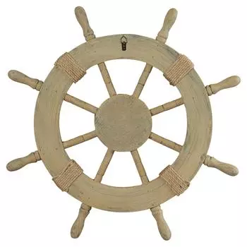 Beautiful Combed Pinewood Roped Ship Wheel - Nautical Nursery Decor (Antique White, 16 Inch)