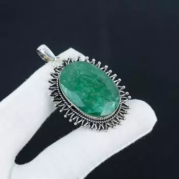 Beautiful Emerald Gemstone Silver Pendant in 925 Sterling Silver - Handmade Pear Design, Everyday Wear Jewelry Party Wear Gift For Love 2.16 зелёный