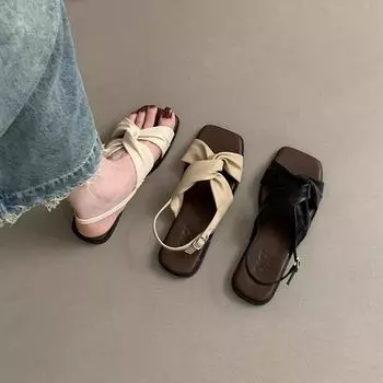 Beautiful fairy style flat sandals female summer wear new versatile French with skirt travel seaside Roman shoes 35 чёрный