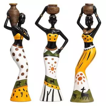 Beautiful Finish Uniquely Hand Crafted Home Dcor African Tribal Women Art Piece - (Set of 3, Multicolour), Resin