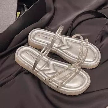 Beautiful flat-soled sandals for women s summer wear, new with skirts, soft soles, sandals for seaside and beach 35